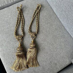 Pair Curtain Tiebacks  HOLDERS DRAPERY TASSEL Set of 2 Rope Cord Gold Thick